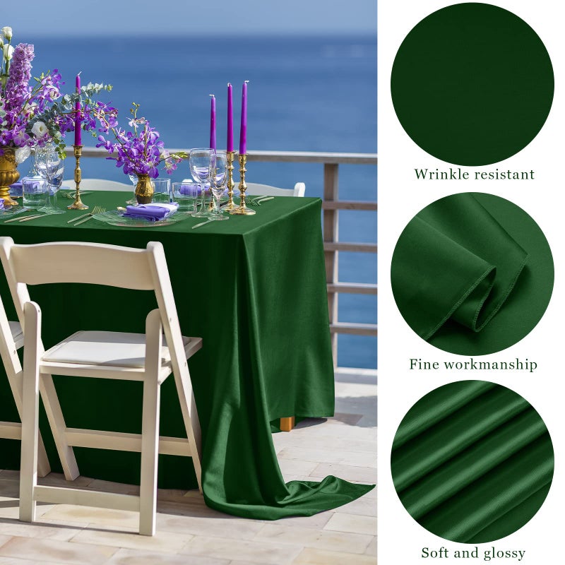TURSTIN 4 Packs Satin Tablecloth 102 x 58 Inch Overlay Satin Table Cover Rectangle Bright Silk Tablecloth Smooth Fabric Table Decoration for Wedding Banquet Party Events  Dark Green - Image 3